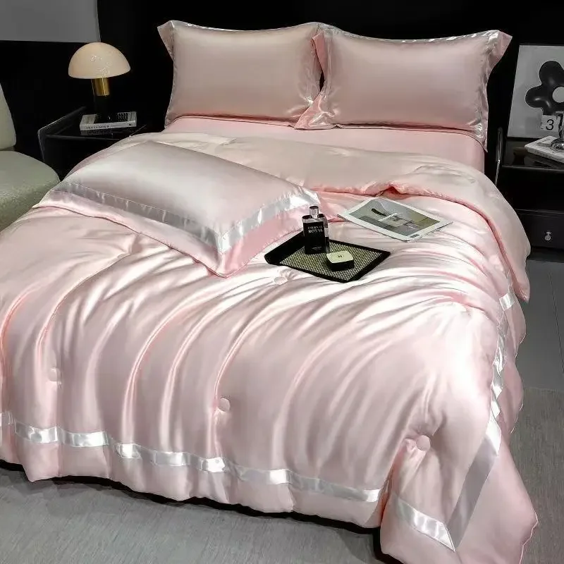 Luxury Light Summer Quilt Solid Color Cooling Ice Silk Blanket Queen/Twin Size Bedding Single Double Bed Comforter