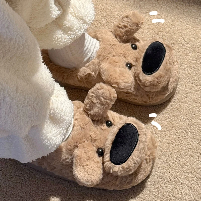 

Funny Big Nose Dog Cotton Slippers for Women Comfortable Soft Sole Winter Fluffy Slippers Woman Indoor Non Slip Warm Slides