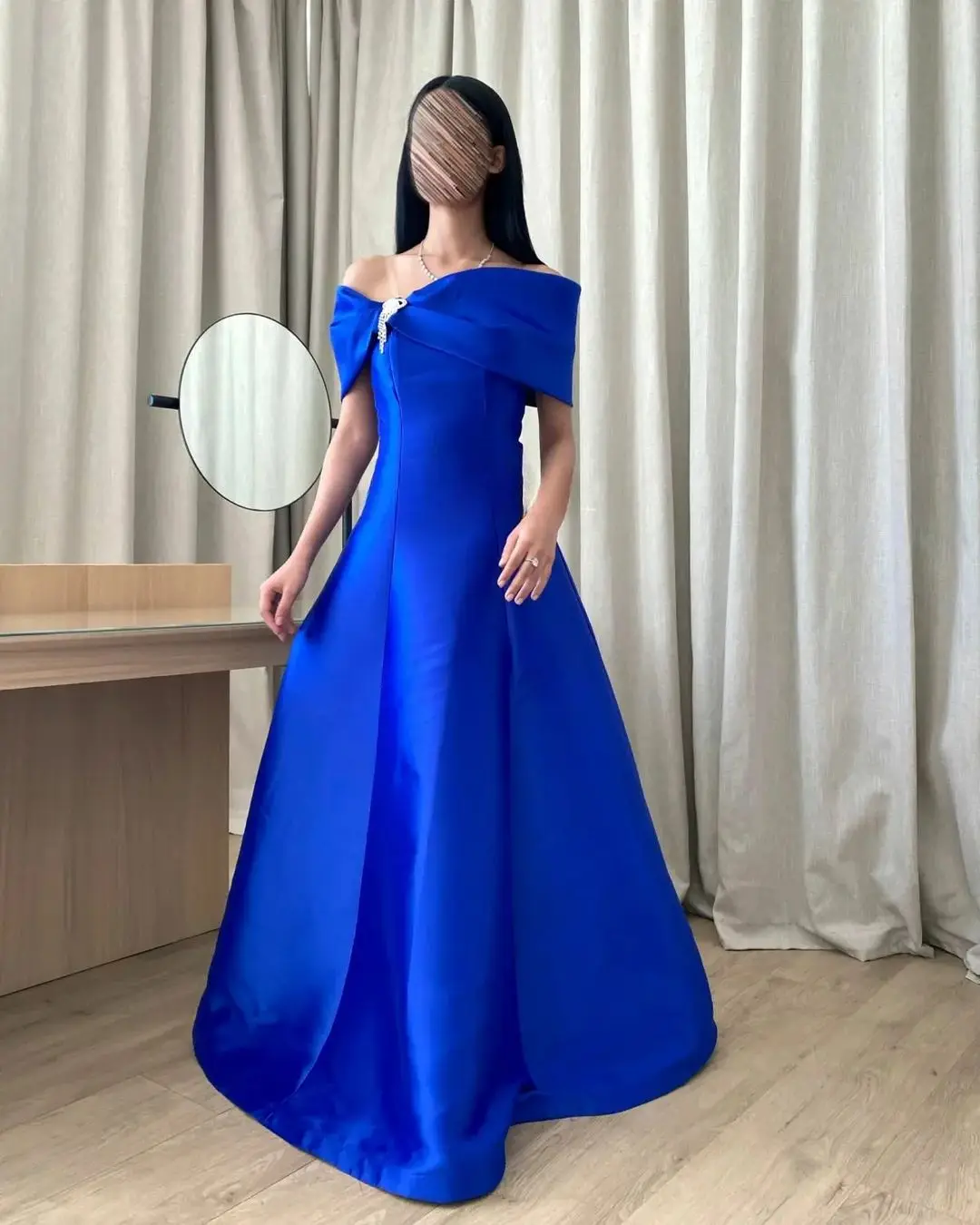 

Fashionvane Royal Blue Evening Gowns for Women Elegant Party Sash Bateau Neck Prom Dresses Zipper Back Bride Wear Formal Dress