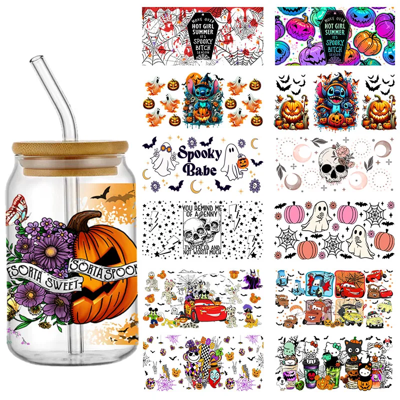 Disney Cars Horror Movies Series Halloween Cartoon UV DTF Cup Wrap For 16oz Libbey Coffee Glass Can Cup uvdtf Car Sticker DIY