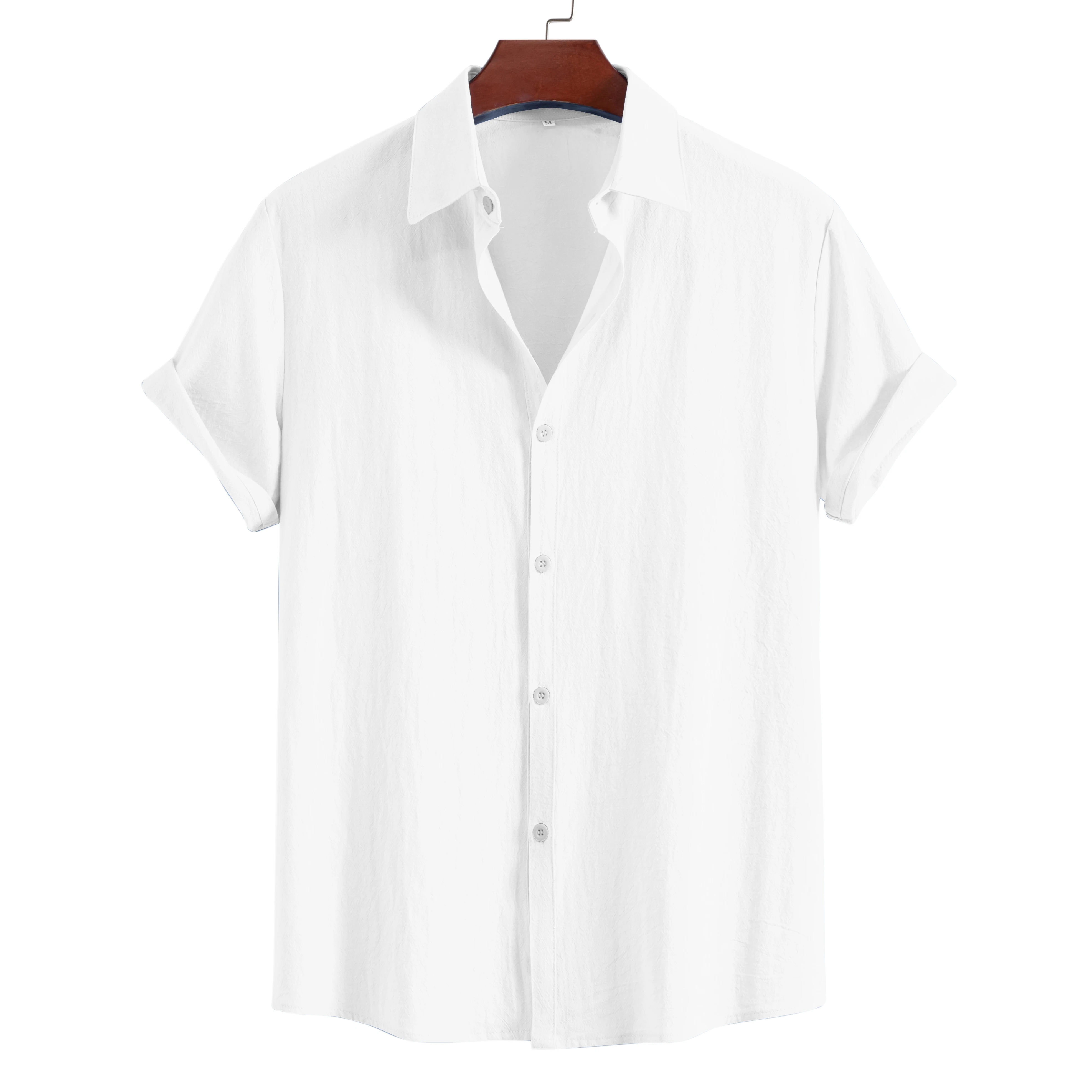 

Men's Summer Lapel Short Sleeve Solid Color Button Cardigan, Fashionable Cotton Men's Shirt Tops
