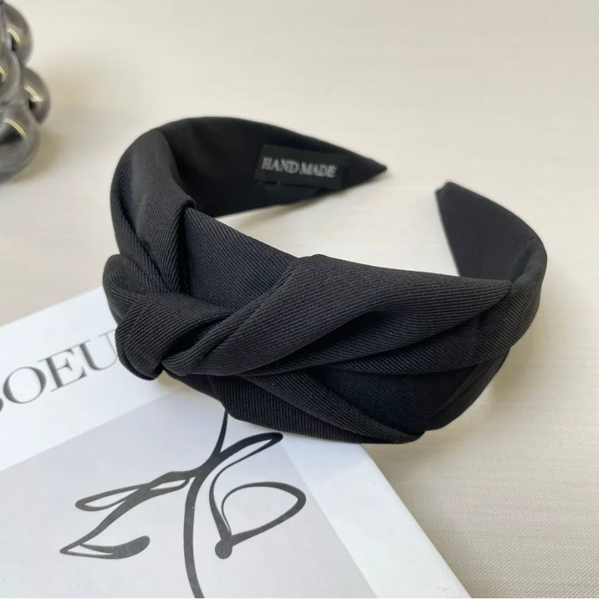 Einfarbiges geknotetes Haarband für Frauen, weicher Stoff, breites Haarband, modischer Turban-Haarreif, Haaraccessoires für den Alltag von Mädchen. – Detail 6