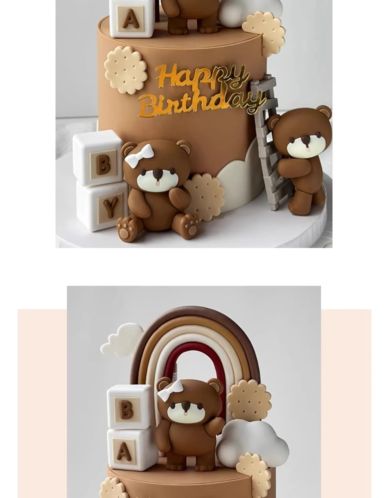 Entzückendes Bären-Kuchenaufsatz-Set für den 1. Geburtstag, Geschlecht offenbaren, Regenbogen-Party, alles Gute zum Geburtstag, Babyparty, Kuchendekoration – Detail 3