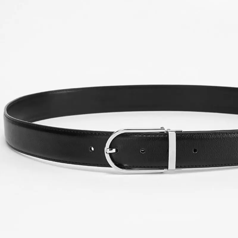Cinturón de cuero genuino 3,1 cm Hebilla Pin 110-125 cm para hombres-INTL
