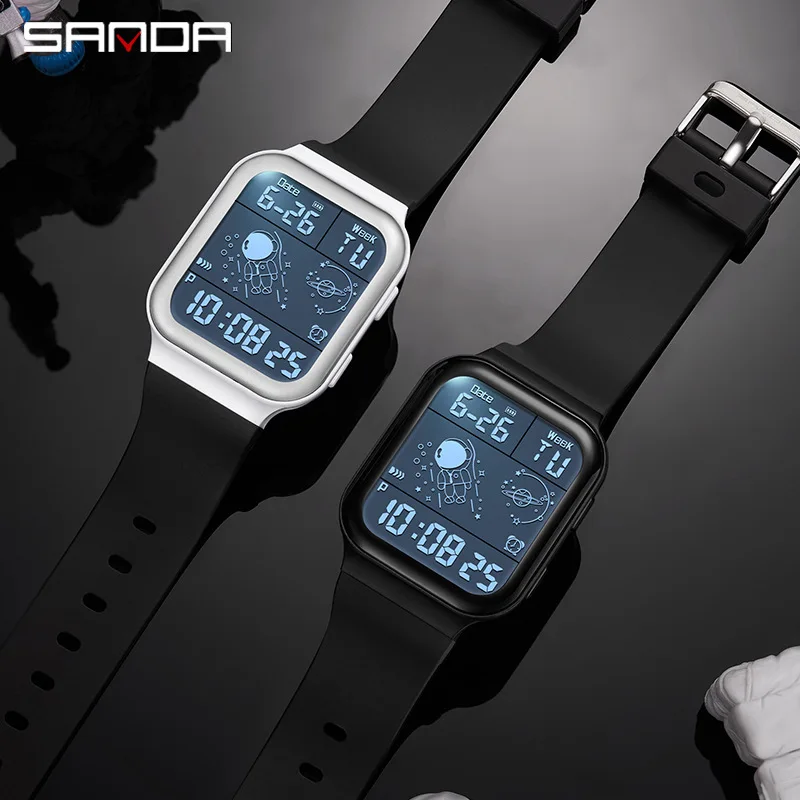 Free Shipping OUTLETSSanda New6052Single Display Electronic Square Spaceman Men's and Women's Youth Watch Fashion Trend