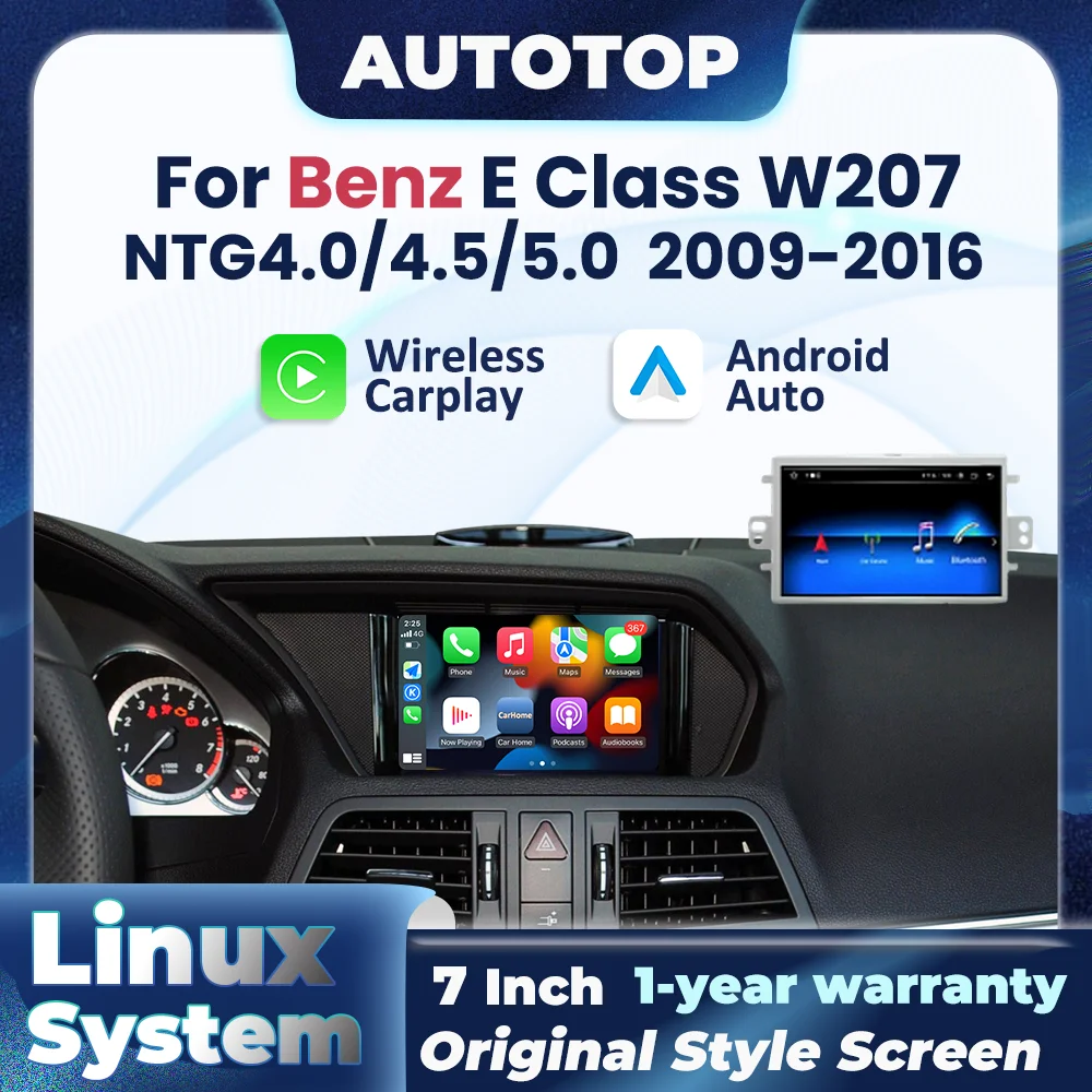 Autoradio Multimediale Wireless CarPlay Android Auto da 7 Pollici per Mercedes Benz Classe E W207 A207 C207 2009-2016 NTG4.0 NTG4.5 NTG5.0 BT Touch Screen GPS Stereo