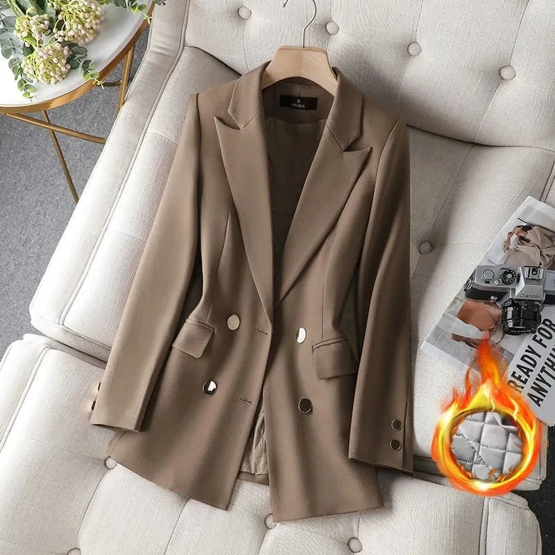 Black Double breasted Thicken Blazer Jacket Women Autumn Winter 2022 New Slim Cotton Suit Coat Female Casual Blazer Outwear Tops