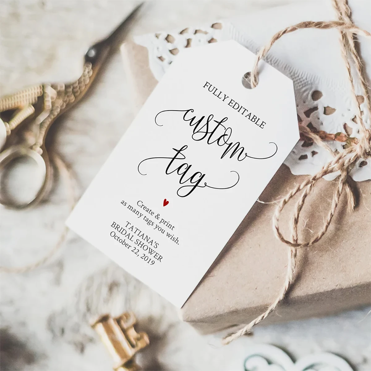 Custom Hang Tags with Jute Twine,Personalized Printed Logo Business Tags, Your Own Design White Favor Tags,Kraft Tag for Wedding