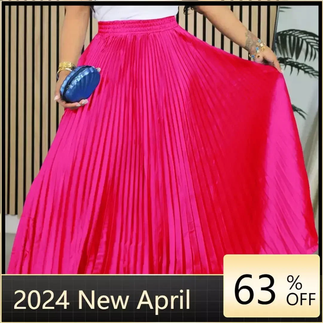 

Women Fashion Pleated Big Swing Maxi Long Skirts 2024 Streetwear INS Vintage Loose Party Evening Skirt