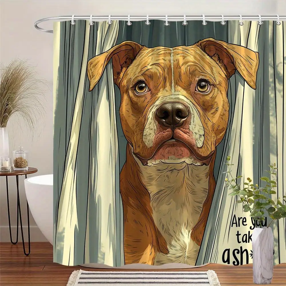 Dog Portrait Shower Curtain Waterproof Polyester Bathroom Decor Cute Pet Lover Animal Print Curtain Panel Home Shower Curtain Ac