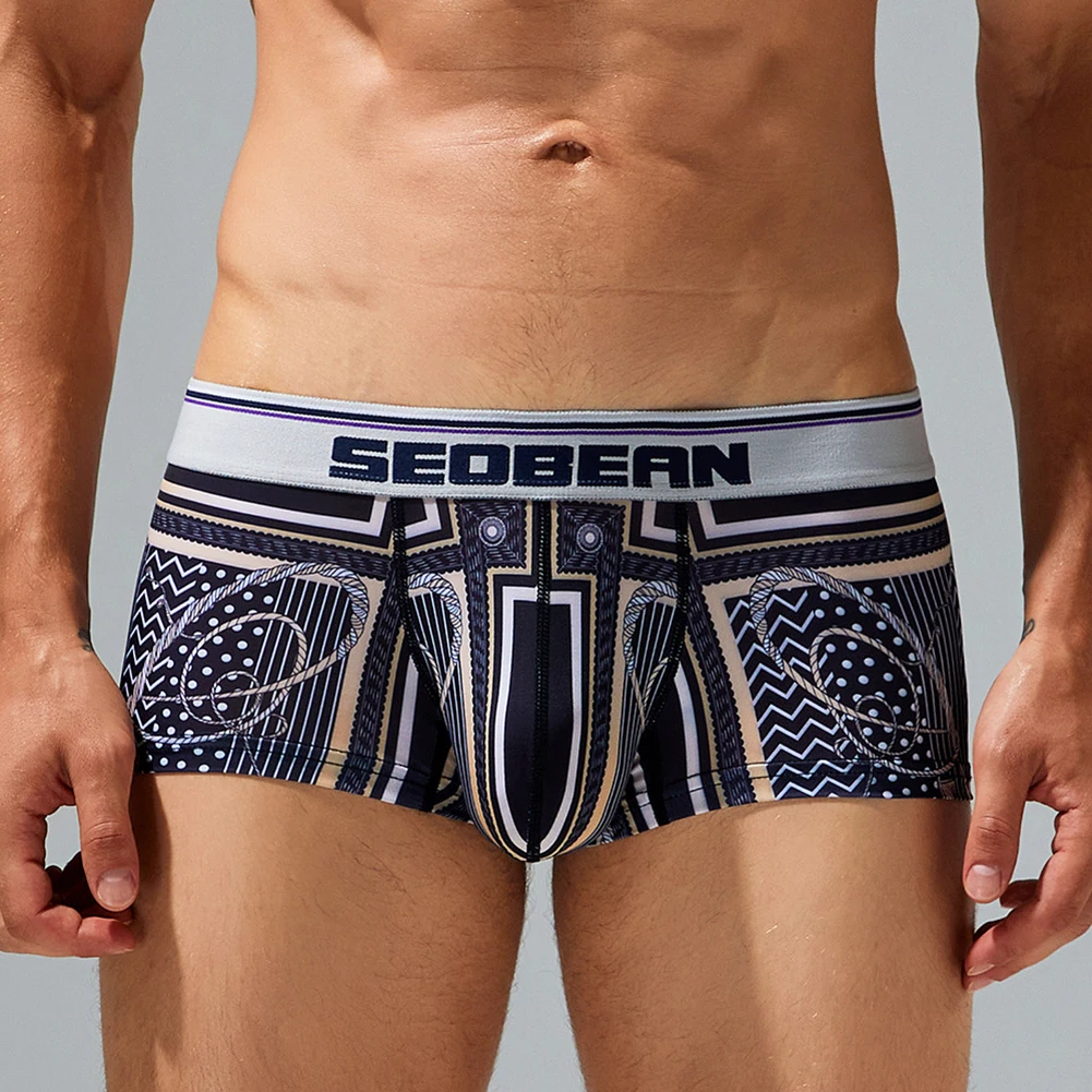 

1pc Casual Mens Printed Boxer Underwear Breathable Low Waist Boxers Shorts U Convex Pouch Panties Intimates