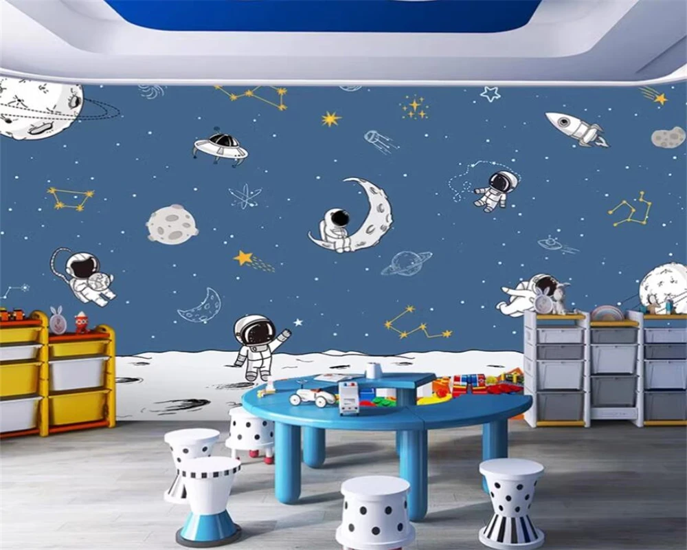 beibehang Customized Nordic astronaut spaceship modern cartoon eco-friendly rocket planet children\'s room background wallpaper