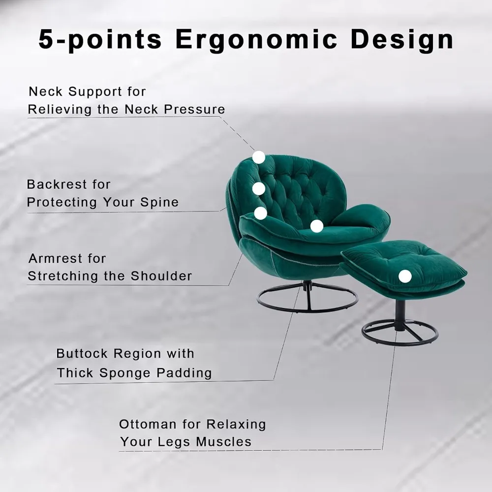 Accent Chair with Ottoman,360 Degree Swivel Velvet Accent Chair, Lounge Armchair with Metal Base Frame for Living Room