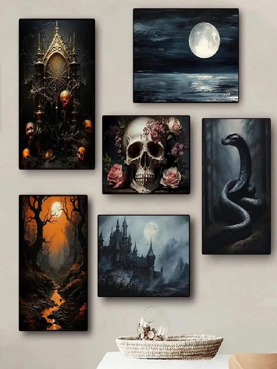الأكاديمية المظلمة الفيكتوري القوطية المشارك الرياح القمر الغراب الهيكل العظمي القلعة الخفافيش قماش قديم جدار الفن لديكور المنزل #2