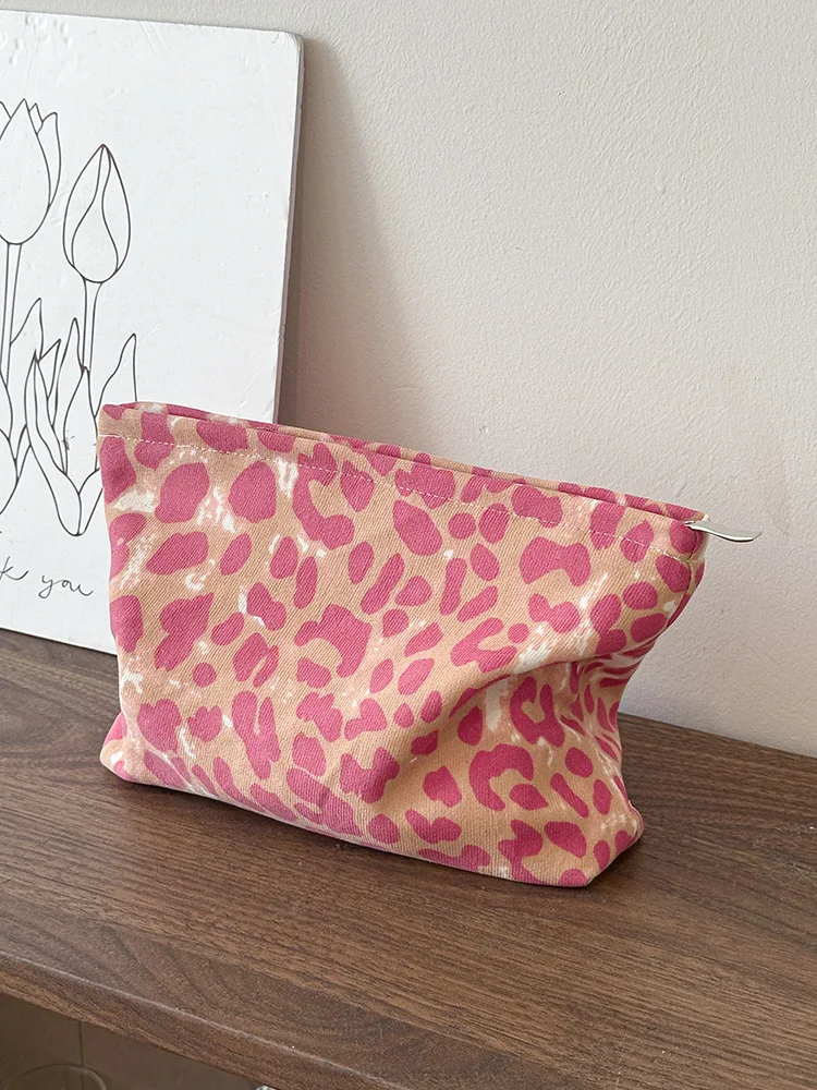 

Makeup Bag, Pink Leopard Print Storage Bag, Travel Storage Bag, Canvas Bag, Toiletries Bag, Underwear Bag, Women's Bag