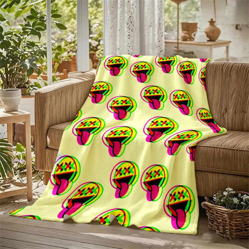 Neon Grin Smiley Flannel Blanket Warm Soft Halloween Christmas Decorative Couch Warm Cozy All-Season Gift