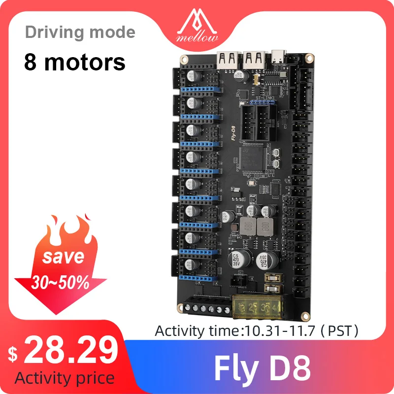 

Плата Mellow FLY D8 для 3D-принтера с высокой степенью расширения, Аксессуары для 3D принтера, Klipper Canbus RS232 Voron 2,4, тройной Hevort