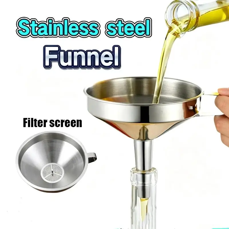 304 Stainless Steel Funnel Filter Set Wide Mouth Food Grade For Transferring Liquor Honey Jam Home Kitchen Daily Use