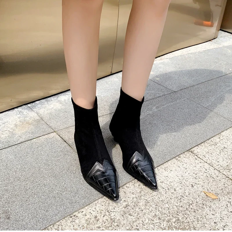 Botines de punta estrecha para mujer, zapatos elegantes de tacón bajo, Calzado cómodo para primavera y otoño, novedad de 2024