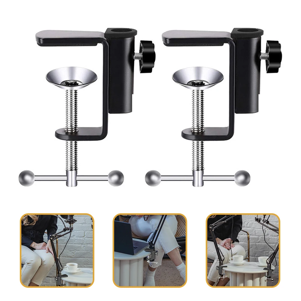 

2pcs L-Shaped Mount Clamps Metal Plastic Desk Clamps For Microphone Studio Broadcasting Scratch-Proof Silicone Padded