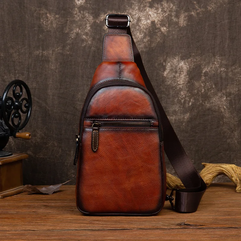 

Vintage genuine leather MEN'S chest bag high quality cowhide crossbody bag large capacity male shoulder messenger bag