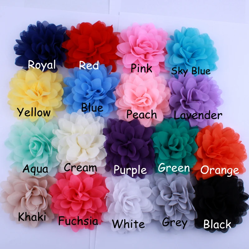 120PCS 9.5CM Big Solid Bright Color Chiffon Flowers For Hair Clips Petal Peony Fabric Flowers For Headwear Accessories