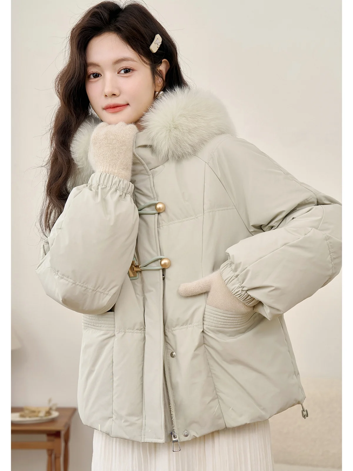 

Женская утепленная куртка South Deer с капюшоном, на пуху, осенне-зимнее пальто с воротником из натурального меха, белое, теплое, пуховое, верхняя одежда