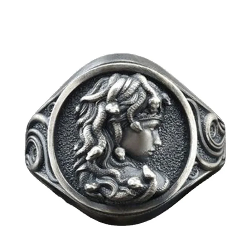 Fashion Punk Style Ancient Greek Gorgon Medusa Ring Men's Vintage Fashion Jewelry Geometric Finger Ring Party Gift Wholesale