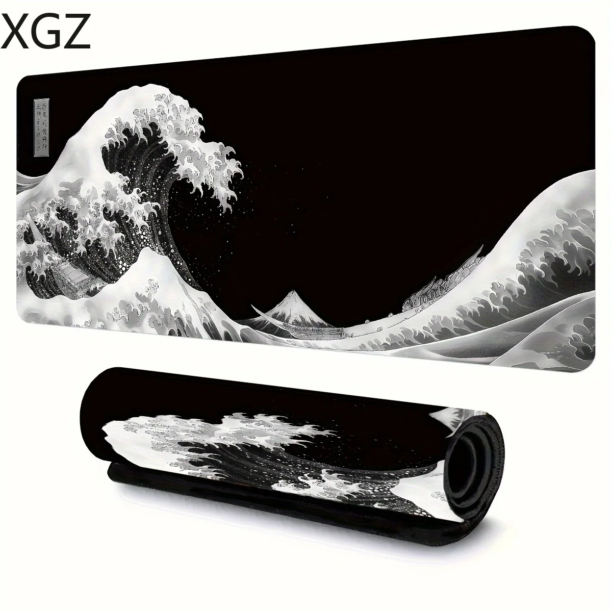 XXL Wave gaming mouse pad black and white design non-slip rubber base washable mouse pad animation suitable for office games