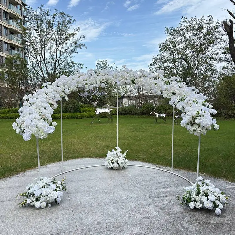 

New Arrival Curved Arch Frame White Combination Floral Set For Wedding Stage Background Decoration Simulation Flower Arrangement