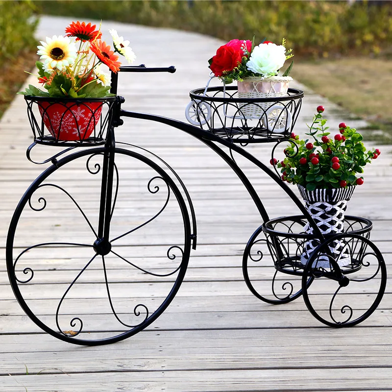 Estilo europeu de ferro arte bicicleta pendurado cesta flor rack único-andar interior varanda vaso de flores rack