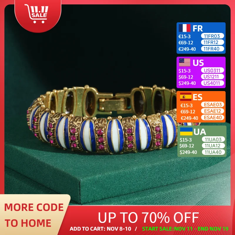 

Винтажные роскошные женские браслеты с дизайнерскими подвесками, розовые ювелирные изделия со стразами, античное золото, синяя эмаль, подарки Рамадан