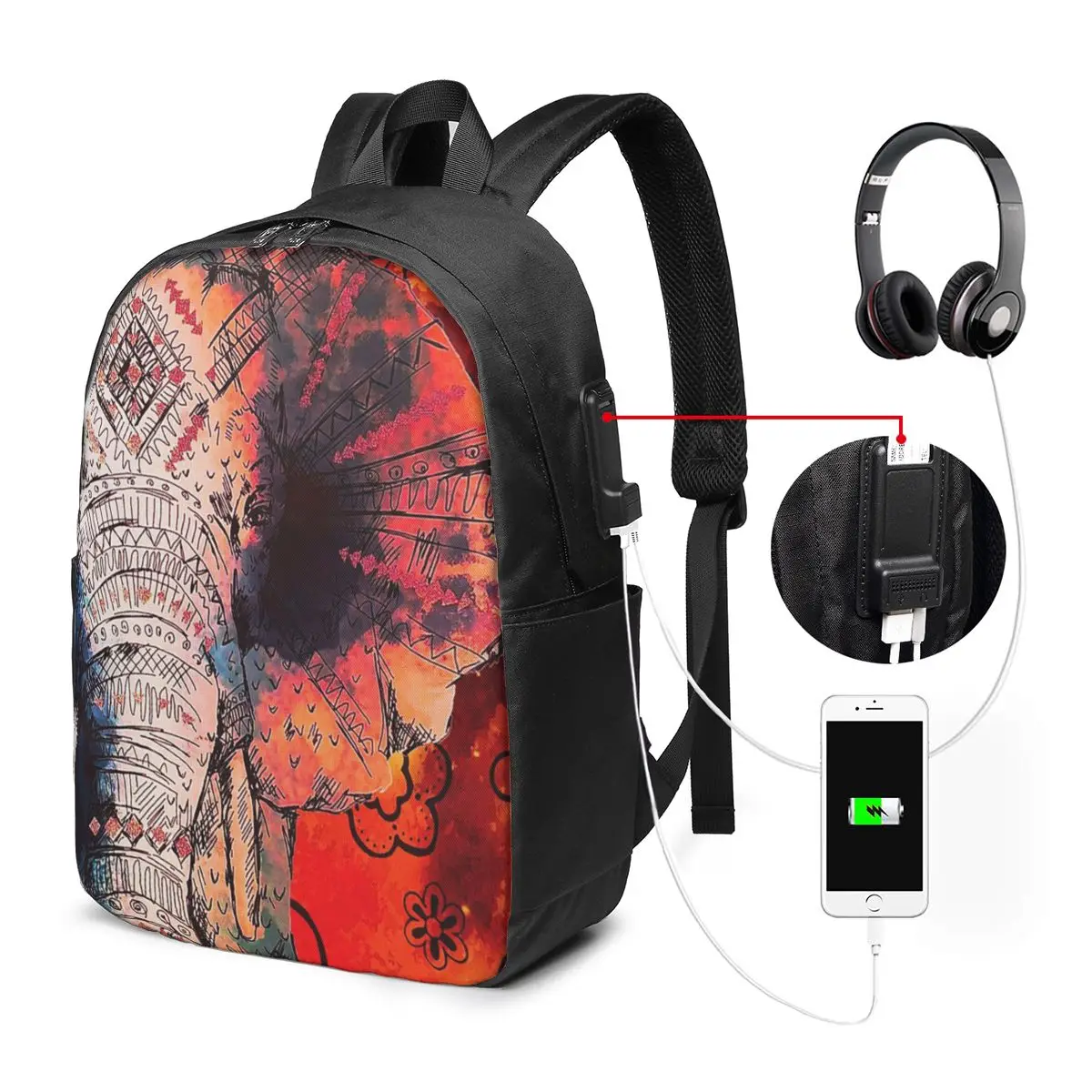 Fantasy Ethnic Style African Elephant Backpack Travel Notebook Bag Computer College Student School Bag Laptop Shoulder Bags
