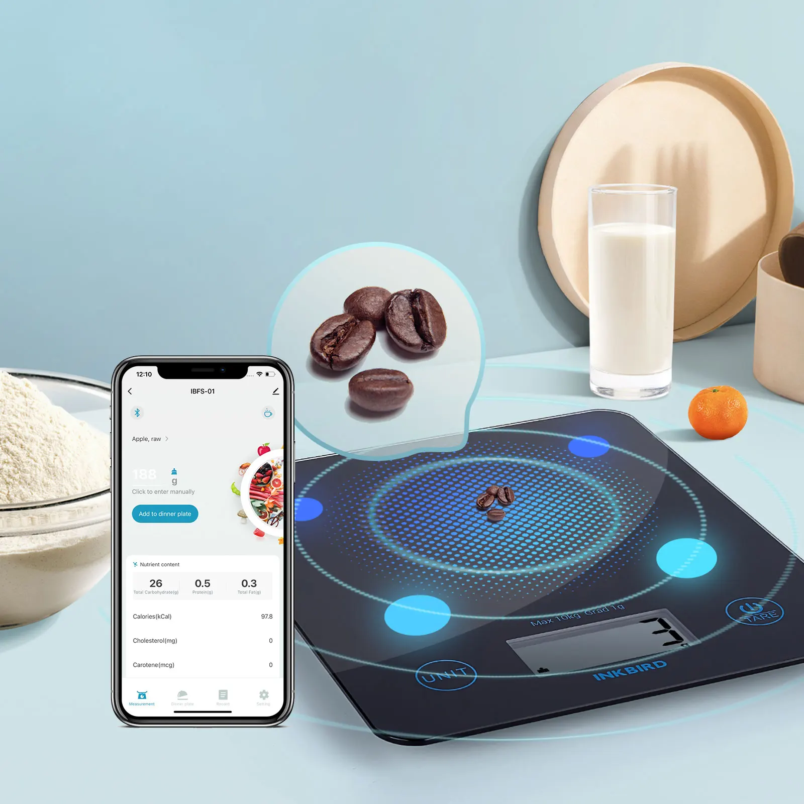 INKBIRD Digital Smart Food Scale Bluetooth Household Kitchen Scale with Tare Function and Units Change for Fitness People,Cooker
