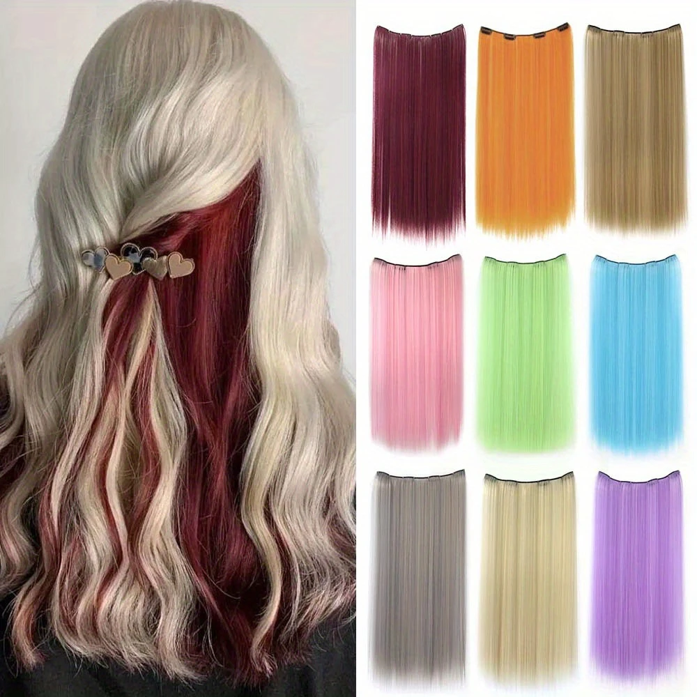 

Синтетические цветные накладные пряди для волос с эффектом мелирования, длинные прямые, с эффектом окрашивания, тонкие бесшовные накладные пряди для волос