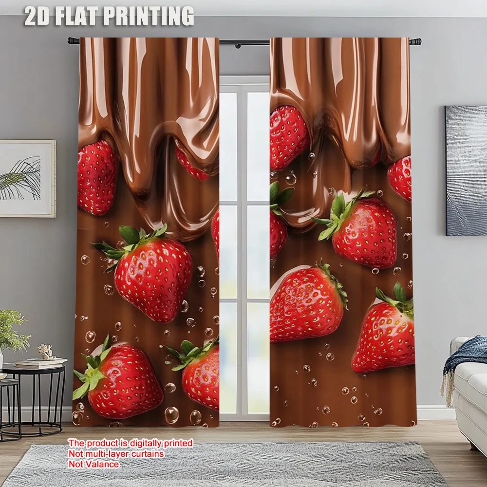 

2pc, Curtains Strawberry Chocolate Machine Washable Fabric,Without Electricity Versatile Use for Decorations Clearance