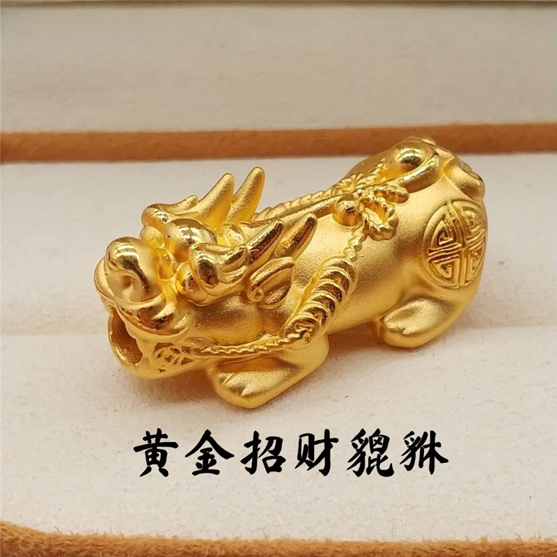 1pcs Pure 999 Real 24k Yellow Gold Pendant Women Man's 3D Dragon Bow-knot Pixiu Beads