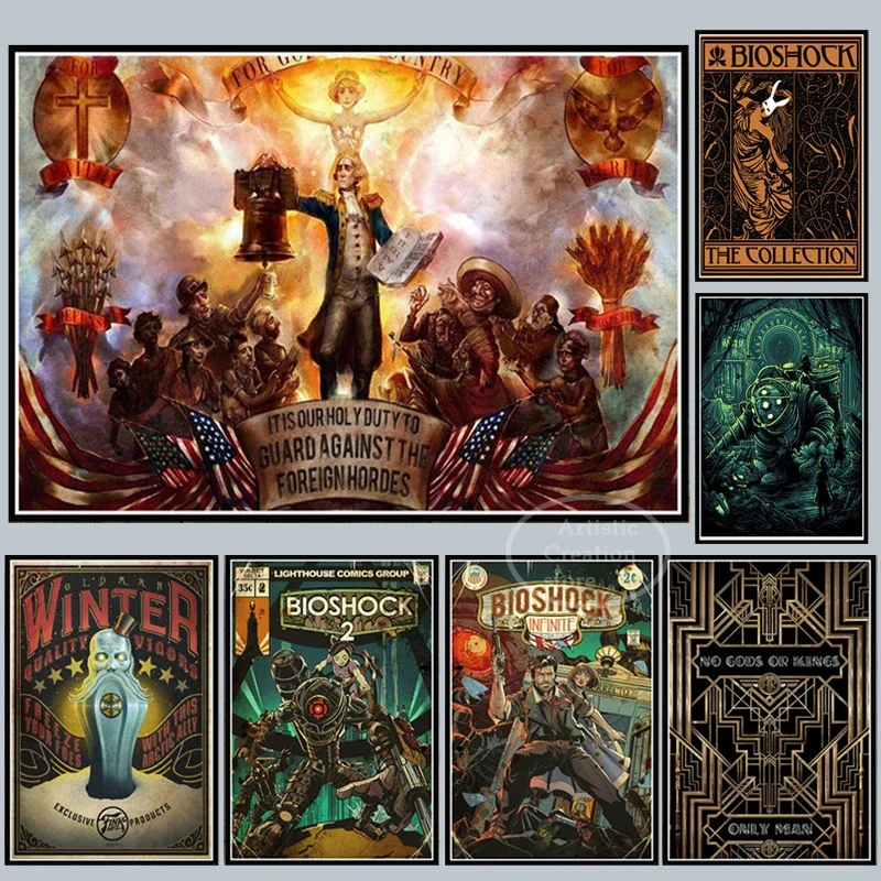 Bioshock Video Games Vintage Kids Gifts Art Canvas Paintings Wall Pictures Home Art Bedroom Decor Posters and Prints Home Decor