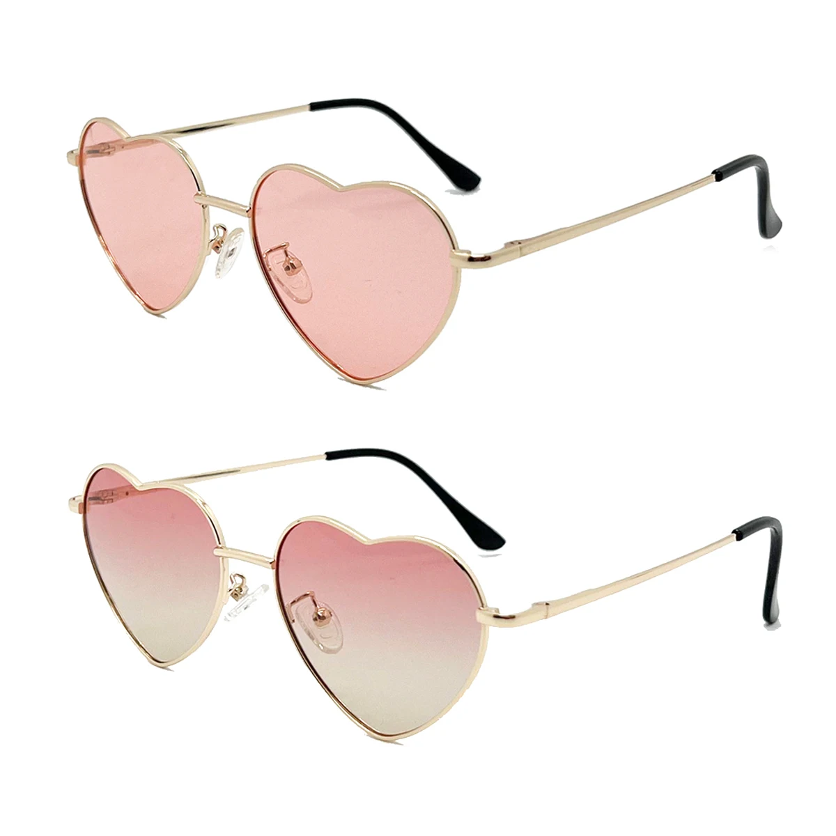 قطعتان من النظارات الشمسية الكلاسيكية ذات القلب الخوخي المعدني، سلك القدم الربيعي للساق، عدسة TAC عالية الوضوح