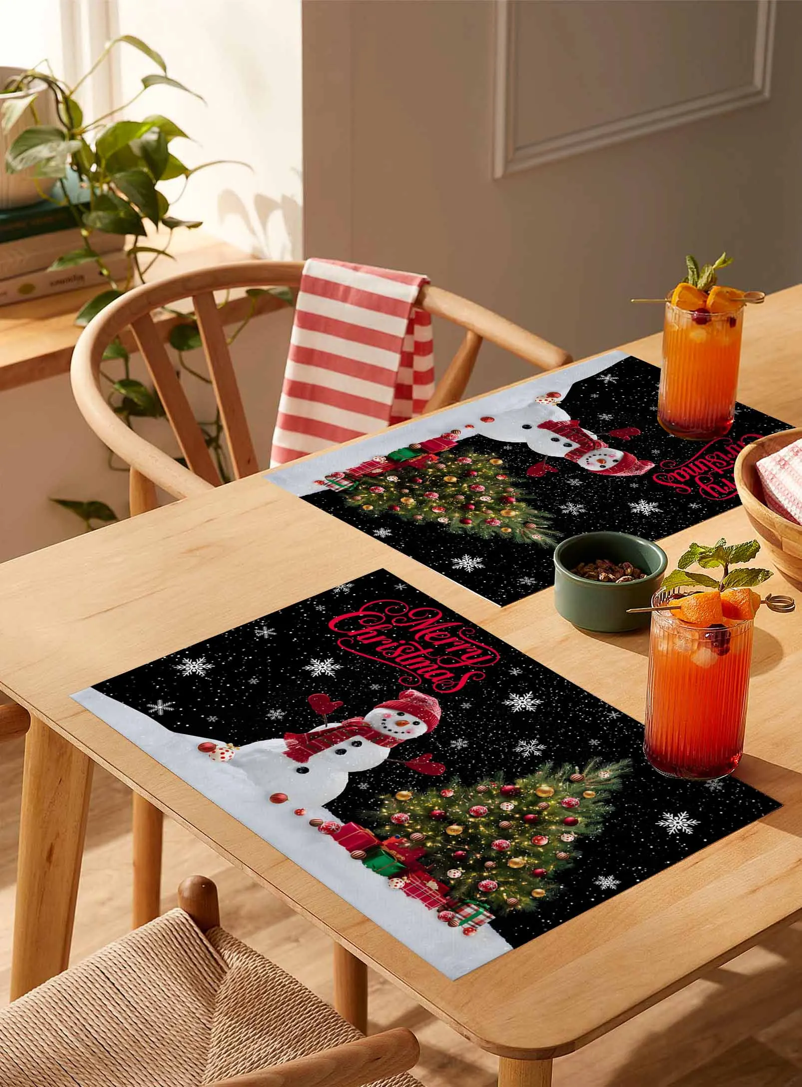 

4/6 Pcs Winter Snowman Christmas Tree Placemat Wedding Party Dining Decor Linen Table Mat Kitchen Accessories