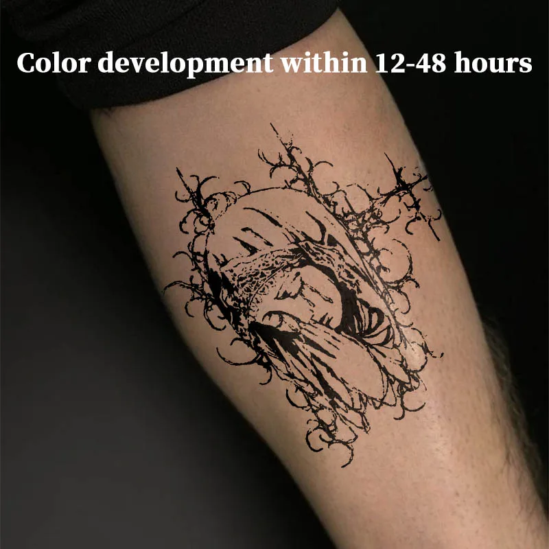 Dark Thorn Wrapped Virgin Mary Sketch Herbal Juice Tattoo Sticker Waterproof Fake Tattoo Unisex Forearm Religious Gothic Body