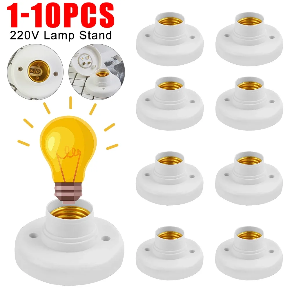 1-10PCS 220V E27 Screw Lamp Stand Light Bulb Socket Holder Adapter Base Cap Socket White Ceiling Light Lamp Bulb Fixing Base