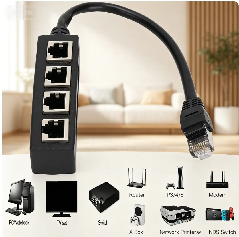 RJ45 Ethernet extension cable 1/3/1/4 connector converter, computer laptop network cable jumper adapter