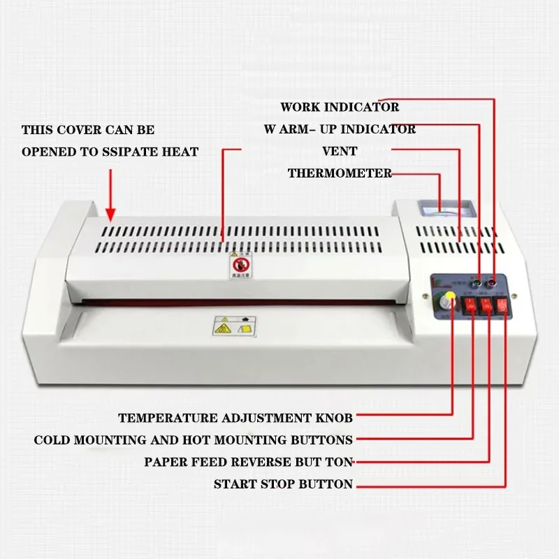 All-steel A3 Photo Laminator Office/Home Photo Menu Laminating Machine 220V/600W Laminating Machine