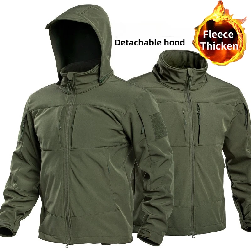 Men's Special Ops Military Tactical Soft Shell Winter Warm Fleece Lined Jacket Detachable Hood Coat Hiking Snowboard Windbreaker