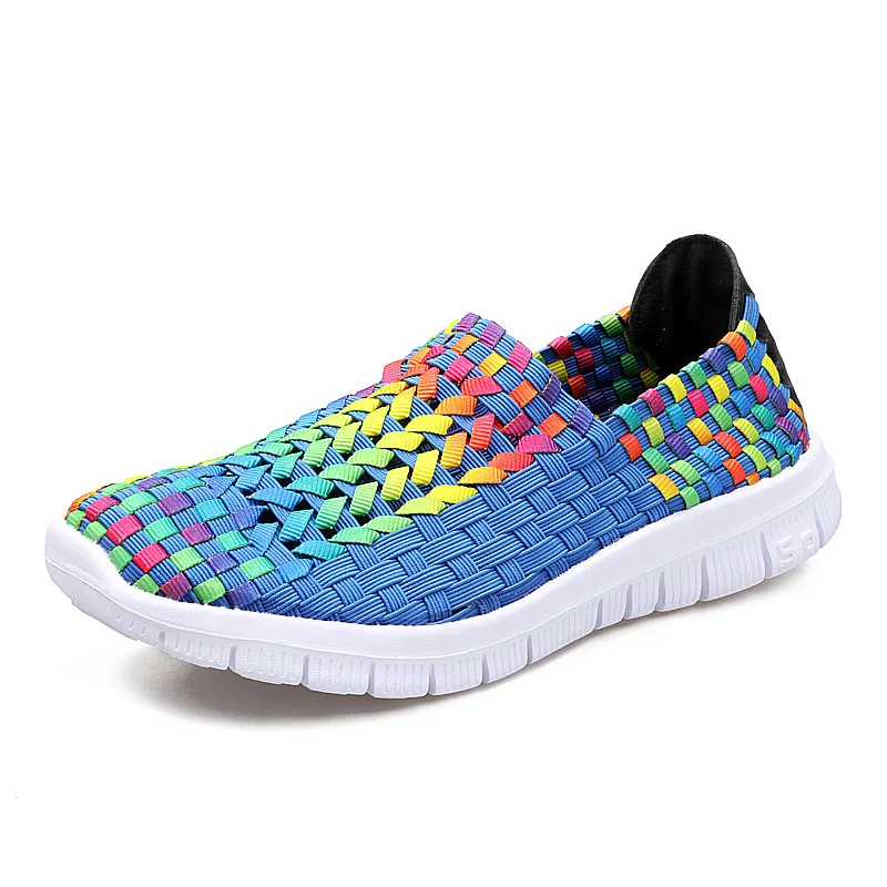 Women Shoes Summer Flats Female Loafers Woman Casual Flat Woven Shoe Mesh Breathable Sneakers Slip on Colorful Plus Size 42