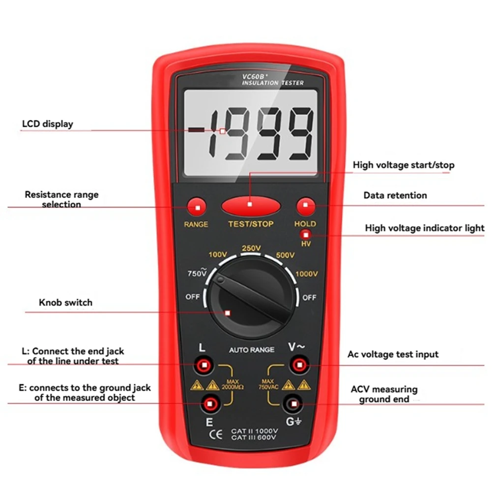 

TKOH-Digital Insulation Resistance Tester Electronic Shaking Table Instrument Insulance Pointer Resistance Measuring Instrument