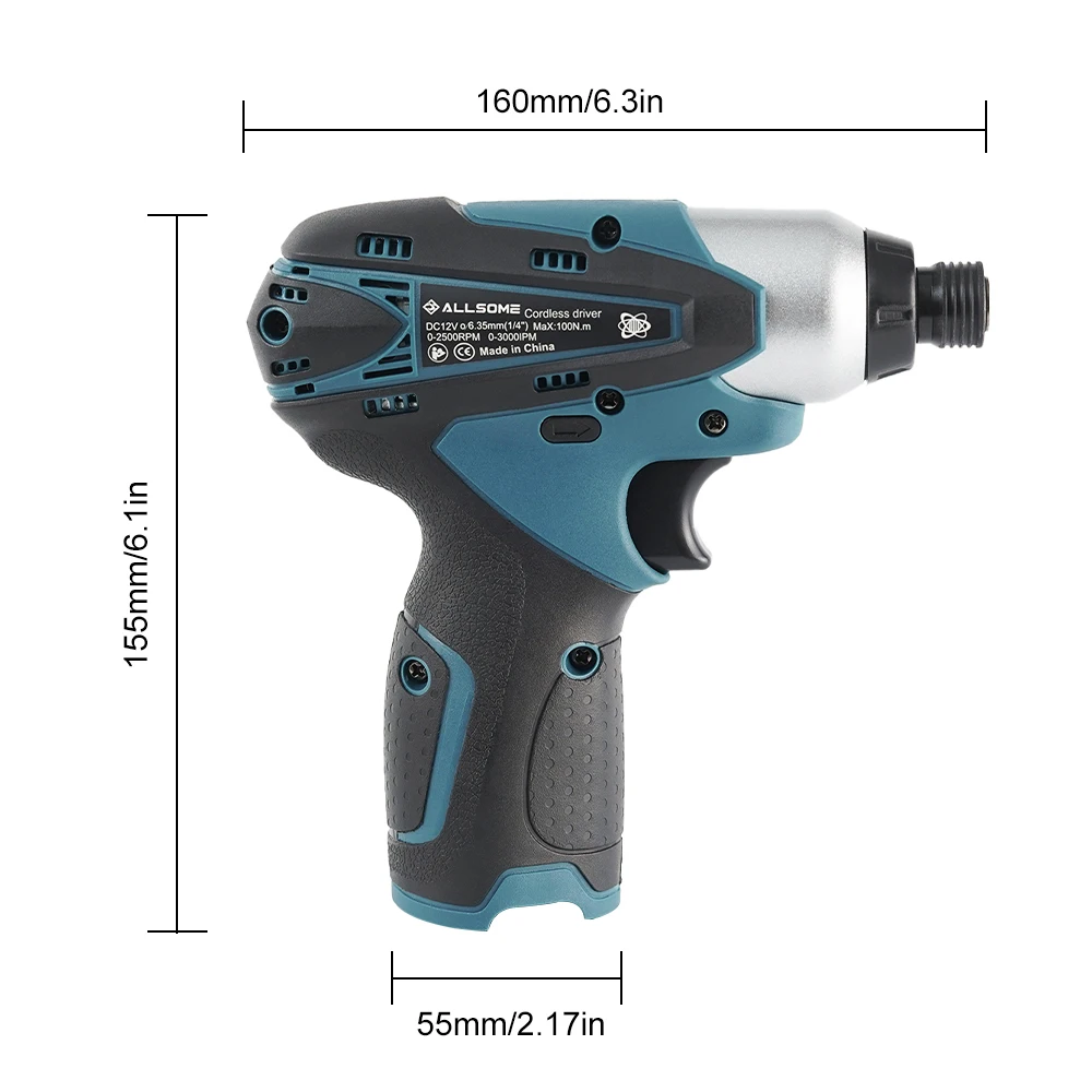 ALLSOME 12V Electric Cordless Portable Screwdriver Li-ion Battery Adjustable Speed With LED Light DIY Tools For Makita Battery