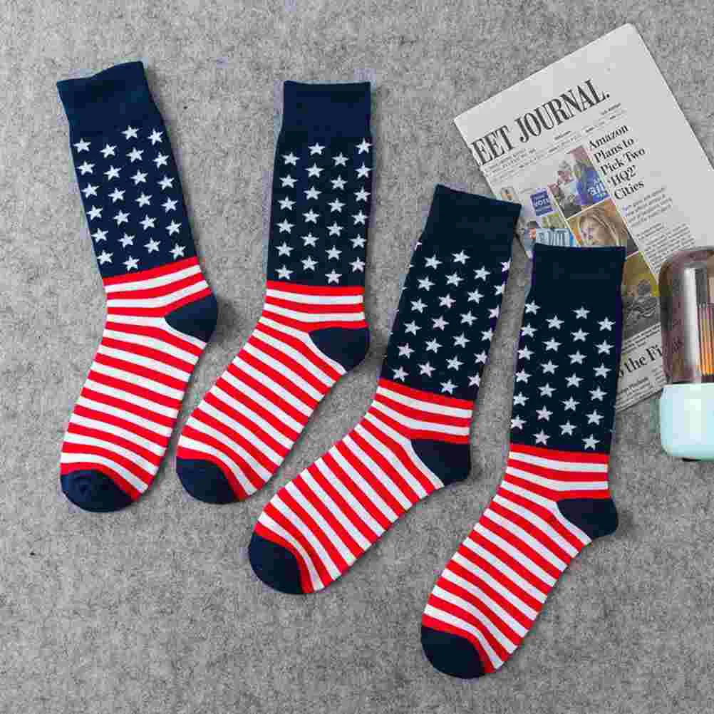 2 Pairs Boy Socks Cotton Made Warm Stockings Creative Stripe Comfortable Flag American