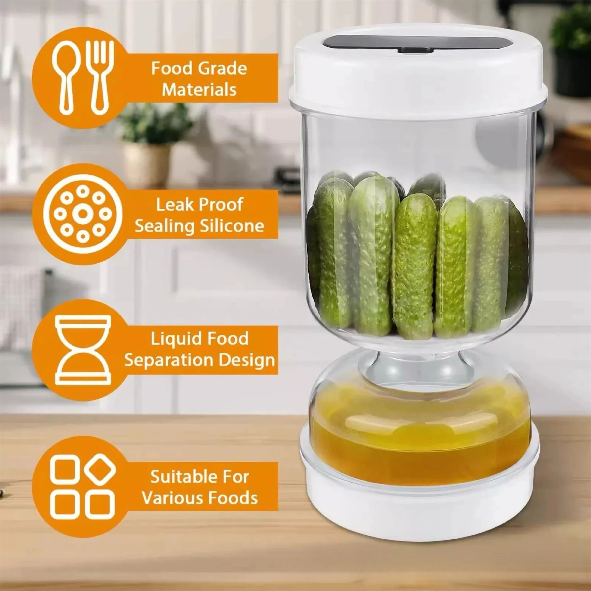 Dry Wet Separation Pickle Jar Hourglass Strainer Fermentation Container Airtight Glass Kimchi Olive Storage Jar